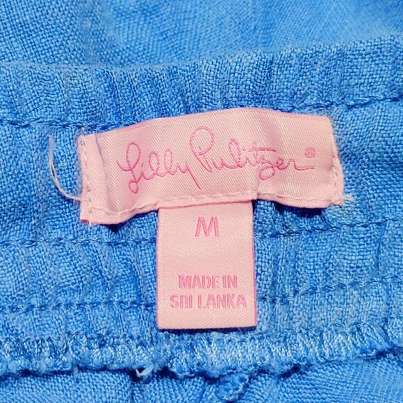 Lilly Pulitzer Linen Baybreeze Pull On Shorts Elastic Waist Blue Womens Size M - Picture 5 of 8